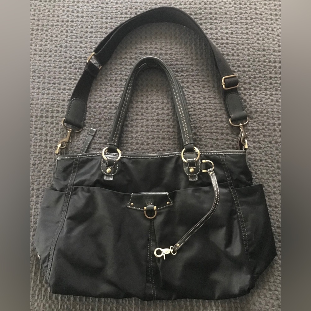 Topkapi Vacchetta nylon/ leather trim handbag. With cross body strap